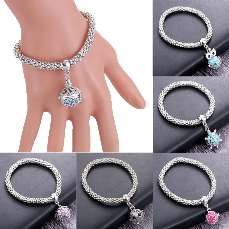 

Locket Bracelet Aromatherapy Essential Oil Diffusing Bracelets Bangles Silver Charm Bracelets Popcorn Chain Jewelry Women