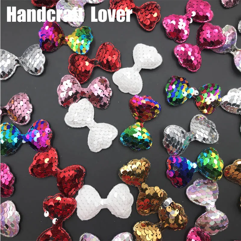 

10pcs Glitter Sequins Fabric rabbit Padded Patches Bow sequin pads DIY Crafts Clothes Hats Hairpin Ornament Accessories