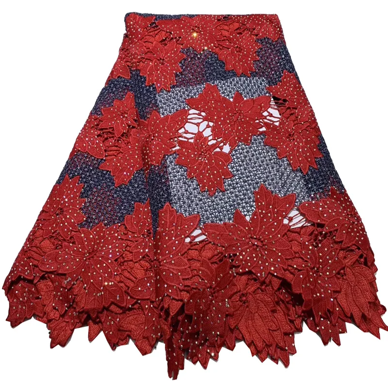 

Free shipping (5yards/pc) high quality African lace fabric lots of stones fixed big cord lace fabric for party dress FLA27