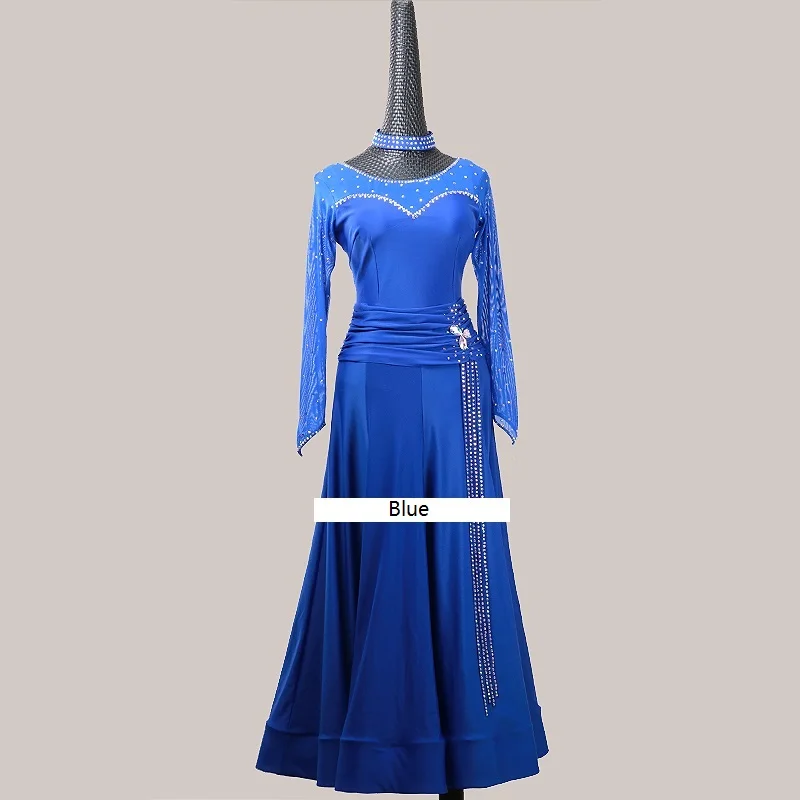 Гладкое бальное платье женская Одежда для танцев вальс танцевальные костюмы с блестками танцевальные платья Танго костюмы стандартные платья фокстрот платье - Цвет: Blue