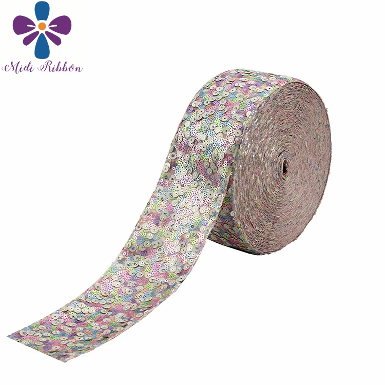 3"75mm Shiny Cutting Sequin Ribbon Colorful Aqua Pink Purple DIY Wedding Party Decor Hair Bowknows Making 25yards/roll