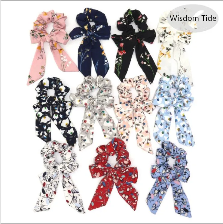 

Fashion Floral Print Scrunchie Hair Scarf Rubber Bows Ropes Elastic Hairband Ponytail Holder Hair Ties Bows Boho Accessories
