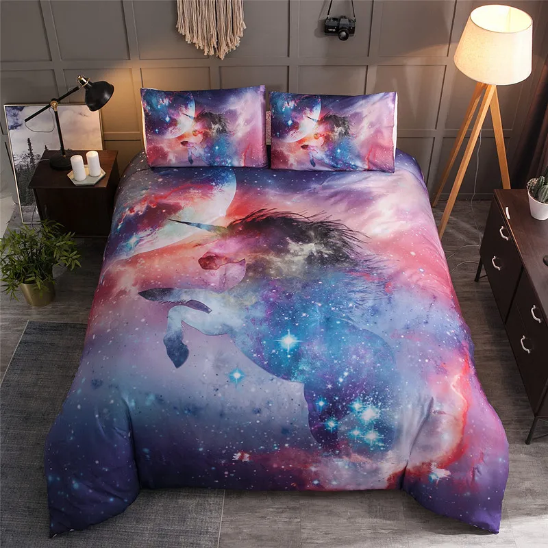 3D Galaxy Комплект постельного белья queen King size постельное белье с изображением единорога Звездная реактивная печать красочное постельное белье односпальная двуспальная кровать покрывало наборы