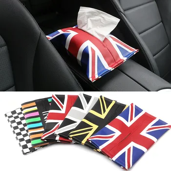 

Car styling For MINI Cooper Checkered red Union Jack Cartoon Tissue bag For mini F54 F55 F56 F60 R55 R56 F56 R60 etc