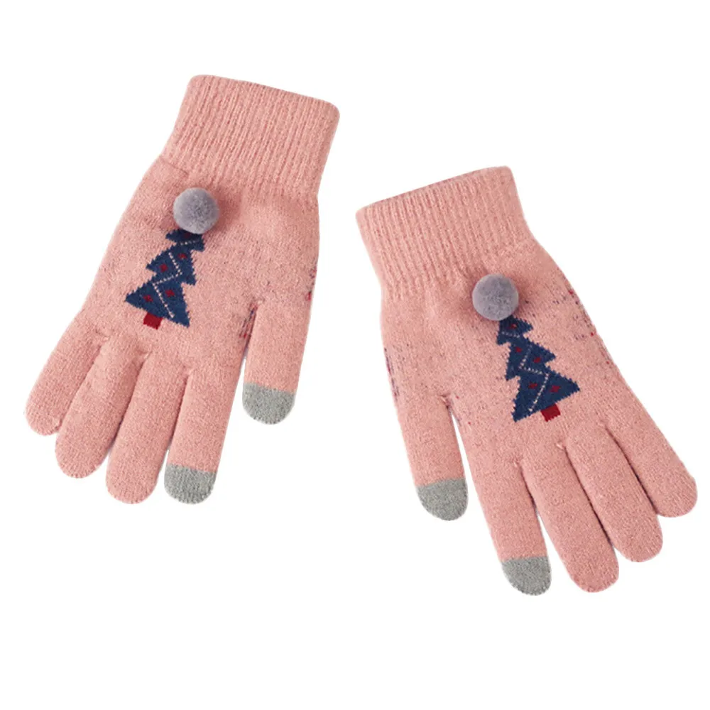 Зимние теплые женские вязаные варежки для девочек, тянущиеся подарочные перчатки Oct.15 - Цвет: Pink