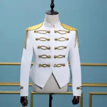 Для мужчин этап белого цвета с бахромой костюмы для выступления костюм Go-Go мужской дворцовый костюм шоу куртка певиц