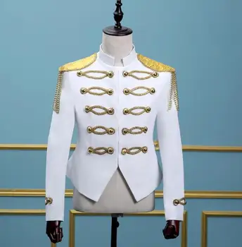 

New 2018 Men's stage white tassel performing costumes nightclub DJ male palace costume show jacket singer costumes