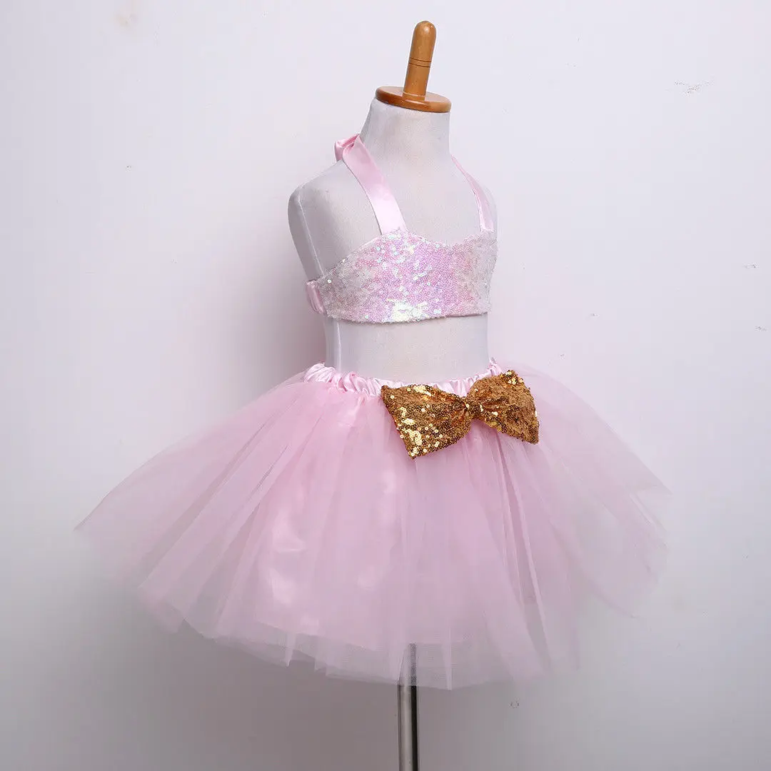 Baby Girls Kid Sequins Crop Tops and Tulle Tutu Dress Formal pageant