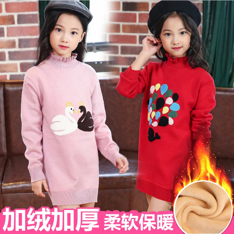 

2017 Autumn Winter Girls Long Sweaters Children Clothing Kids Clothes Cute Turtleneck Thick Sweaters Girls Clothes