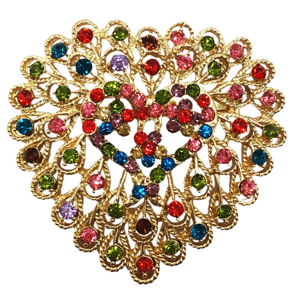 

Multicolors Crystal Heart Brooch Pin Fashion Rhinestone Jewelry Women Wedding Pins Large Brooches For Women BRO44