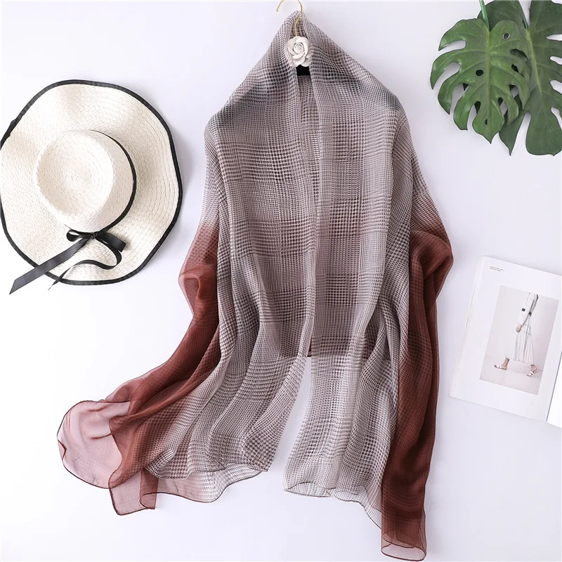 

2019 New Womens Spring Plaid Silk Scarf Soft Print Shawls Wraps Ladies Pashmina Bandana Female Hijabs Scarf Foulard Beach Stoles