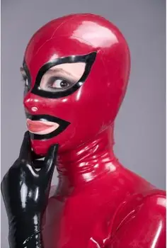 

Latex Red Hood Fetish Rubber Mask 0.4mm Thickness Latex Rubber Skin Tight Mask With Back Zip