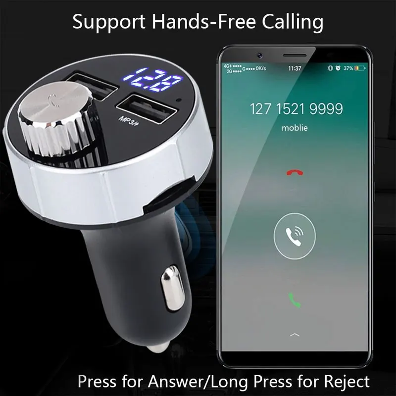 Vehemo 12 V-24 V для MP3 плеер FM передатчик двойной зарядное устройство usb автомобильный стерео с флеш-картой памяти TF Музыка громкой связи гарнитура с микрофоном