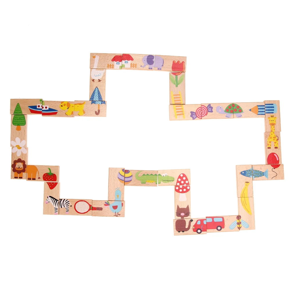 

28pcs/set Creativity Wooden Toys Dominoes Animal Colored Jigsaw Tangram Montessori Educational Toys For Children Puzzle