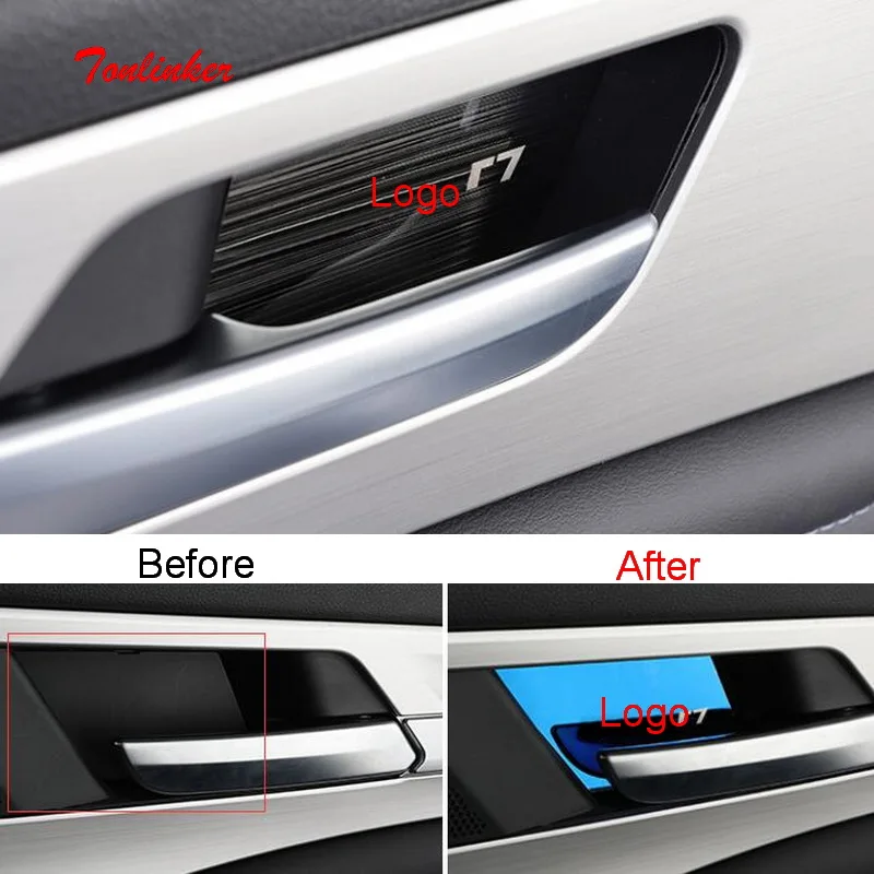 

Tonlinker Interior Door Handle Bowl Cover case sticker For Haval F7/F7X 2018-19 Car Styling 4 PCS Stainless Steel Cover sticker