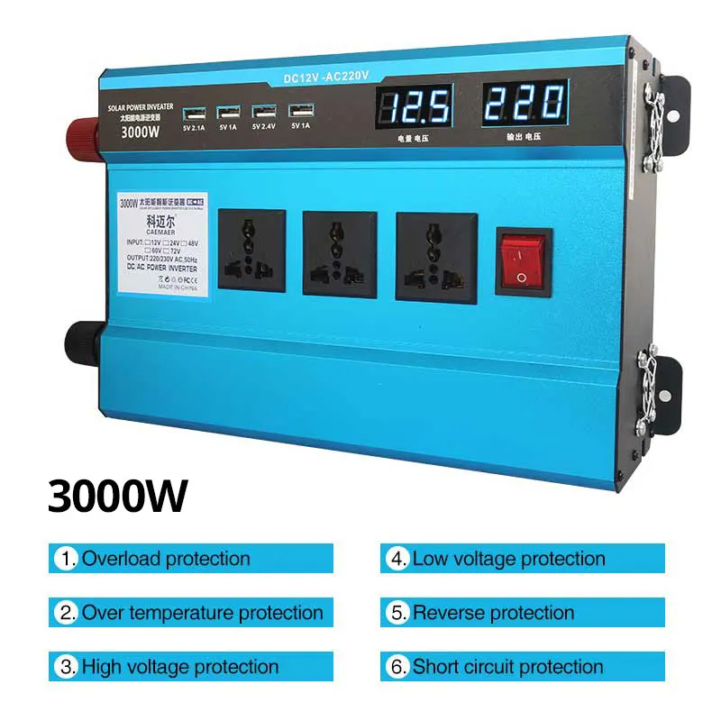 

Inverter 12V/24V 220V Inverter Car 3000W Modefied Sine Wave 4-USB Dual Digital Display Voltage Converter 12v 220V Inversor
