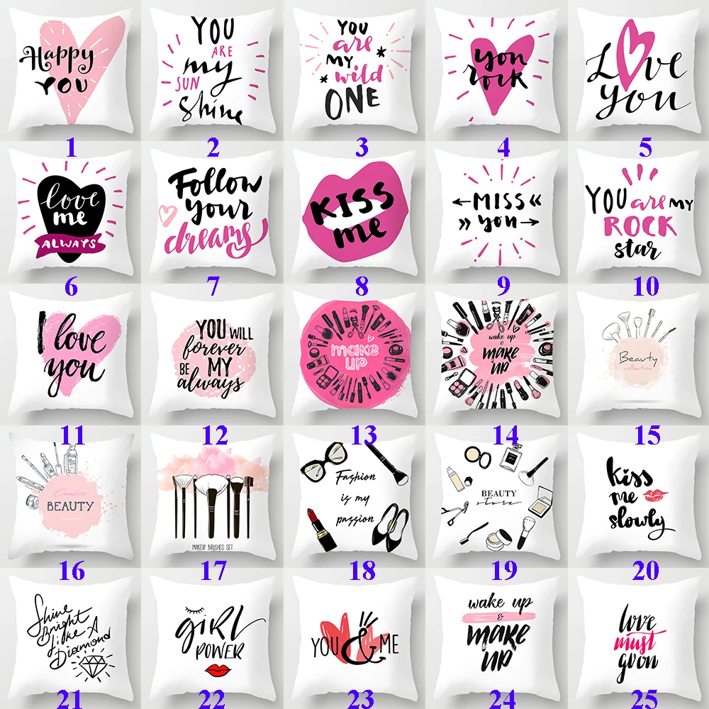 

Fashion Pink Letter Pillow Case 45*45 Polyester Home Throw Pillows Soft Decorative Cushion Cover For Sofa Chair Pillow Covers