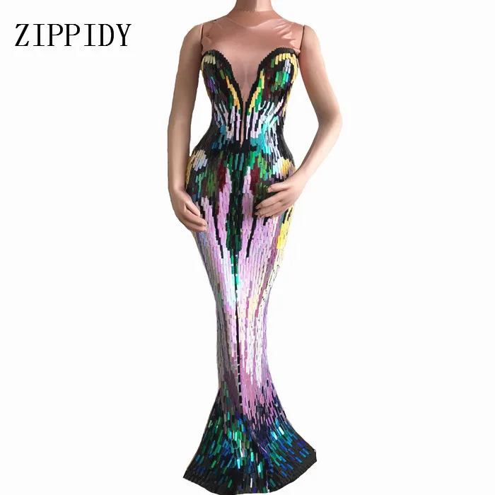 Big Promo IpaTK Colorful Sequins Long Dress Women's Evening Party Wear Luxurious Stretch Dress Prom Birthday Celebrate Female Singer Dresses Big Promo IpaTK Colorful Sequins Long Dress Women's Evening Party Wear Luxurious Stretch Dress Prom Birthday Celebrate Female Singer Dresses