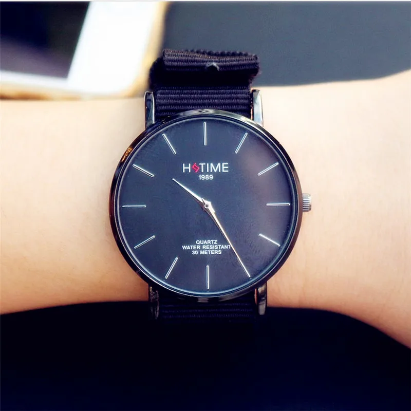 Оригинальные фирменные мужские и женские модные простые черные нейлон черный циферблат наручные часы для пары спортивные кварцевые часы