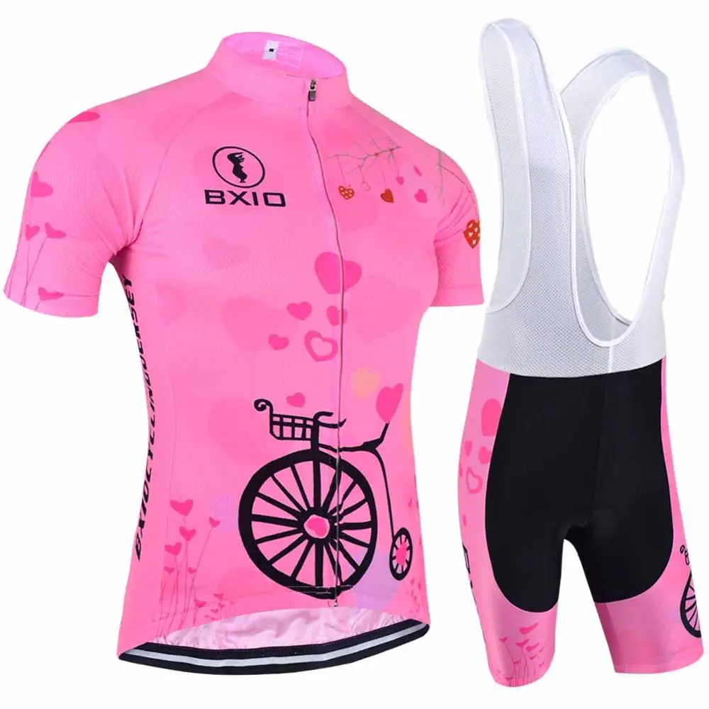 Bxio новые флуоресцентные женские велосипедные наборы с коротким рукавом велосипедная одежда из Джерси для горного велоспорта велосипед Roupas De Ciclismo Equipacion четыре цвета 125 - Цвет: F Pink With Bib