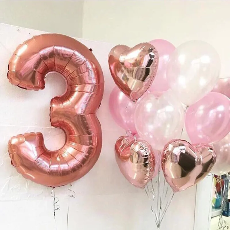

32 inch Rose Gold Number Foil Balloon Figures Air Inflatable Aluminum Balls Birthday Party Wedding Decoration Kids Digit Baloon