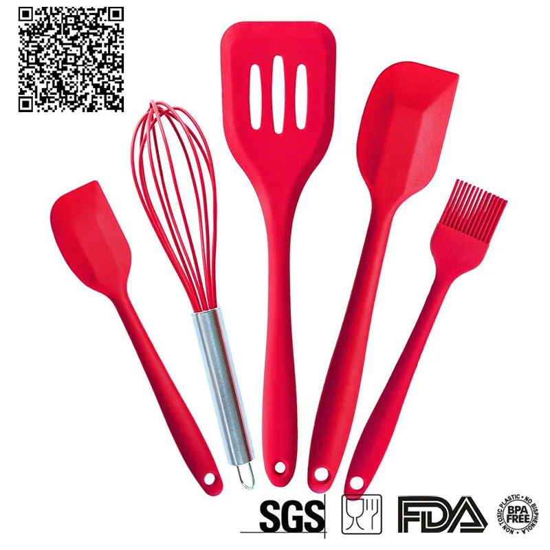 

Kitchen Tools Silicone Cooking Tools Silicone Kitchen Utensils 5Pcs/Set Hygienic Solid Coating