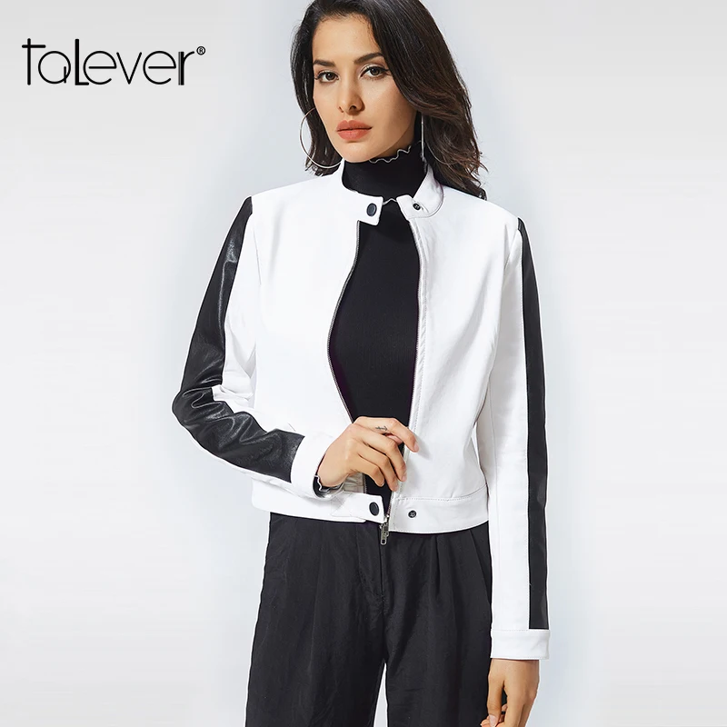 Beste Herfst Casual PU Jacket Vrouwen Klassieke Dubbele Open Rits Korte Jassen Lady Fashion Cool Uitloper Patchwork Lederen Jas Talever