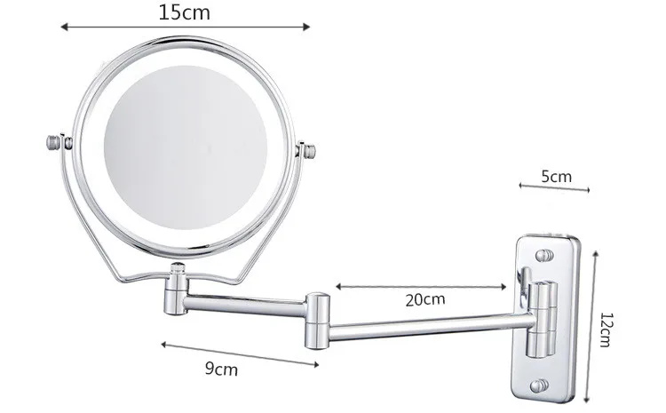 Новинка; Модный комплект из 6 дюймов Зеркало для ванной со светодиодной подсветкой зеркальный жетский Чехол Двойной удлиняющий кронштейн 2-уход за кожей лица макияж зеркало 7X зум настенный продлении раскладной