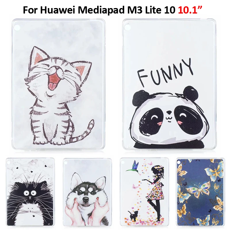 

Lovely Cat Puppy Butterfly Print Soft TPU Tablet Cover For Huawei Mediapad M3 Lite 10 Case For Huawei M3 Lite 10.1 BAH-W09/AL00