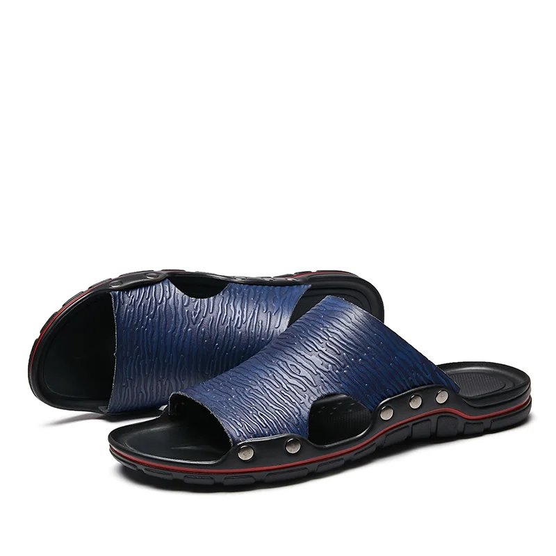 2019 New Men Slippers Super Cool Fashion Men's Slides Summer Beach Leather Slippers Man Casual Sandals Flat Flip Flops Big Size 2019 New Men Slippers Super Cool Fashion Men's Slides Summer Beach Leather Slippers Man Casual Sandals Flat Flip Flops Big Size