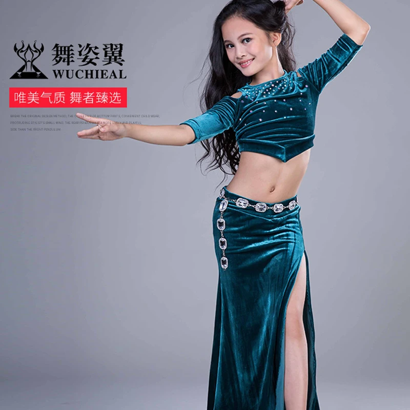 top skirt underpants Детские костюмы для танца живота для девочек, Восточный живот, индийские танцевальные костюмы, одежда, бюстгальтер, ремень-кольцо, юбка, платье, комплект, костюм - Цвет: top skirt underpants