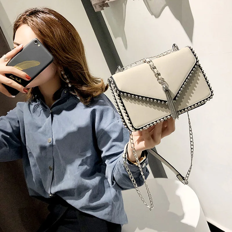 Fashion Simple Flap Bag Small PU Leather Women Handbag Designer Chain Rivet High Quality Female Shoulder Messenger Bags SS0416 (20)