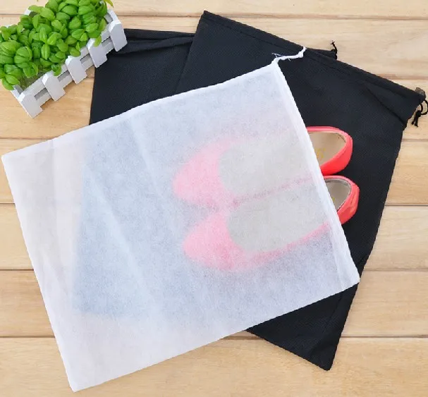 

. Non-Woven Fabric Storage Bags Convenient Square Travel Drawstring Portable For Shoes Container Black White lin2316