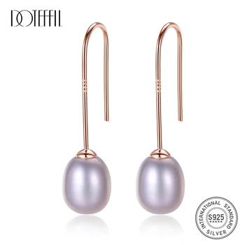 

DOTEFFIL 8mm White/Pink/Purple Natural Pearl 925 Sterling Silver Gold Earrings For Women Wedding Engagement Jewelry