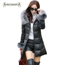 Женская зимняя Новая натуральная кожа куртка с длинным рукавом с капюшоном лисий мех тонкая модная женская кожаная куртка теплая большая ярдов WLX116