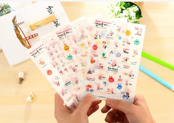 

6pcs New pink rabbit pvc Transparent Organizer Calendar Diary Book Planner Sticker Scrapbook Decoration Diary Sticker papeleria