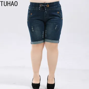 

TUHAO Plus Size 10XL 9XL 8XL High Waist Denim Shorts Women Casual Summer Jeans Short Elastic Waist Shorts Femme JEAN