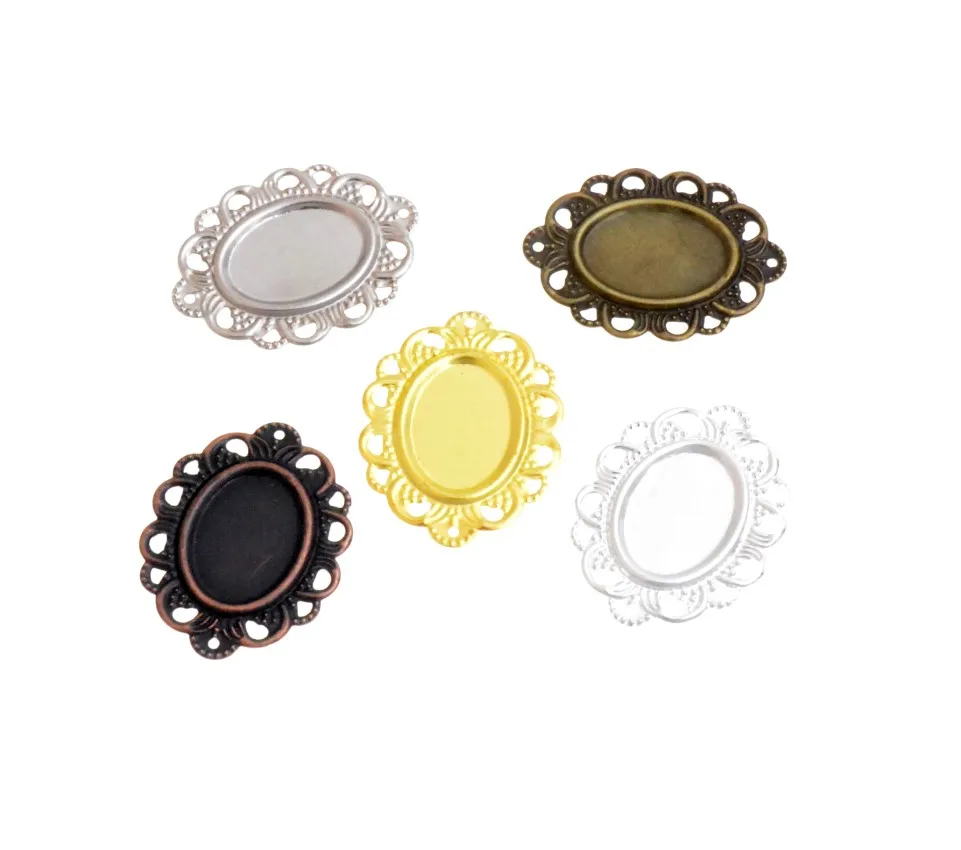 MIAOCHI DIY 60Pcs Filigree Cabochon Setting(18*13mm) Wraps Connectors Metal Crafts Decoration DIY Embellishments 32*24mm