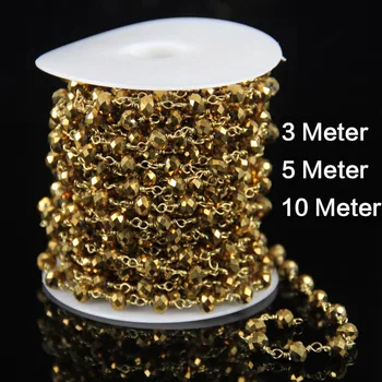 

Faceted Gold Mystic Titanium Glass Rondelle Bead Chain,Rosary Chain Wire Wrapped Gems Chain Fashion Jewelry Making Bulk YA099