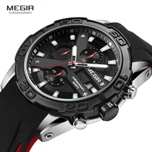 MEGIR Fashion Men's Sports Quartz Watches Luminous Chronograph Analogue Wrist Watch for Man Black Silicone Strap 2055GS-BK-1 super speed v6 v0176 imitation racer quartz wrist watch for man black red 1 x lr626