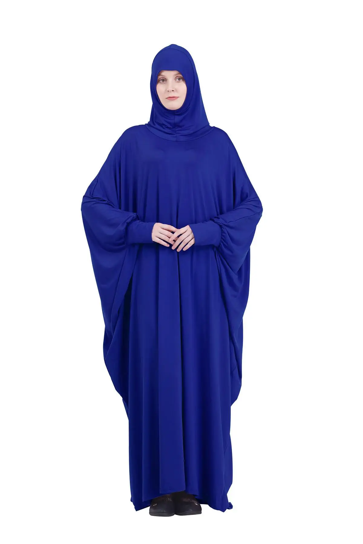 Абая кафтан джилбаб полное покрытие молитвенная одежда хиджаб Длинное Макси платье мостовой мусульманский халат платье сплошной цвет свободные платья мода - Цвет: Синий
