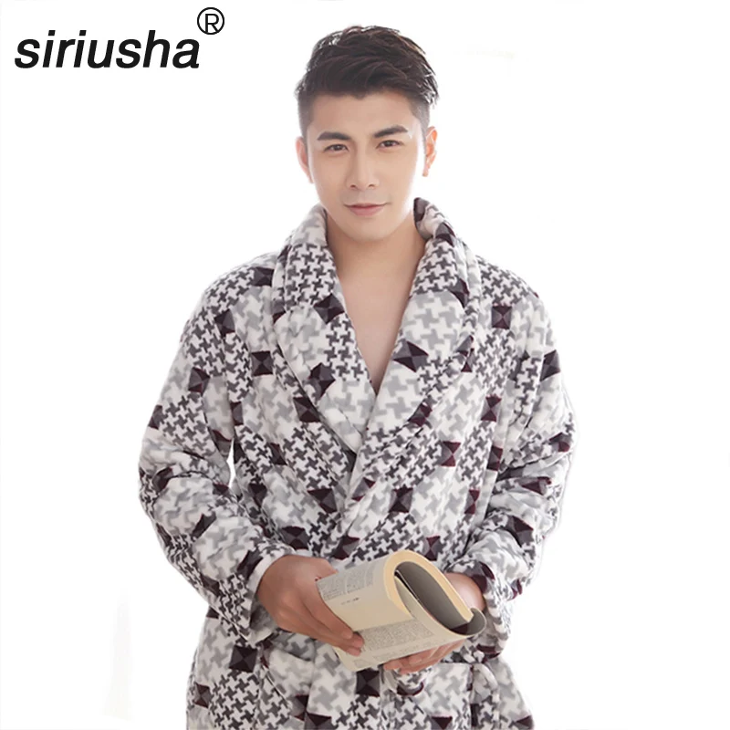 

Siriusha79 Winter Men's Section Thicker Paragraph Flannel Lingerie Robe Coral Cashmere Home Essential Fabric Soft and Skin