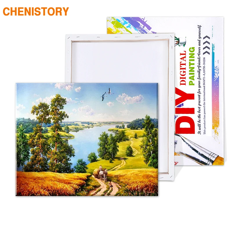 CHENISTORY Frameless DIY Painting By Numbers Rural Landscape Calligraphy Painting Coloring By Numbers Unique Gift For Home Decor