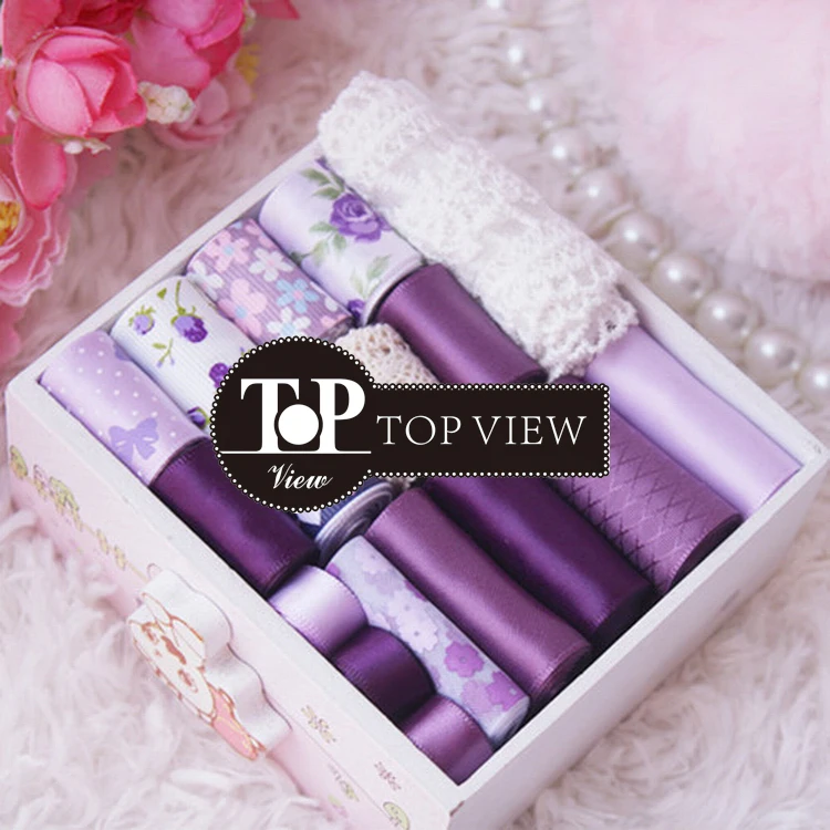 

Free Shipping Korean Bow Knot Hand Made DIY Ribbon Lace Accessories Set 17 YDS Mixed 17 Style Dreamy Purple Series