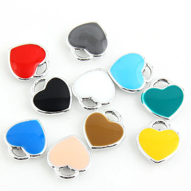 

10pcs Enamel Heart Shape Charm Pendants Sliver plated Alloy beads Jewelry Finding 11x12mm