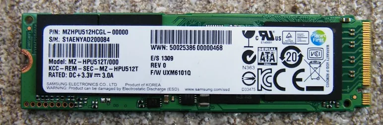 Used XP941 MZHPU512HCGL MZ HPU512T 512GB 2280 M.2 NGFF AHCI PCIe x4 SSD ...