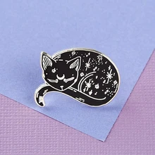 Tajemniczy magiczny Sparkling samotny kot Sailor Moon Luna Witch śpiący czarny kot Halloween czarownice biżuteria emaliowane broszki Pin
