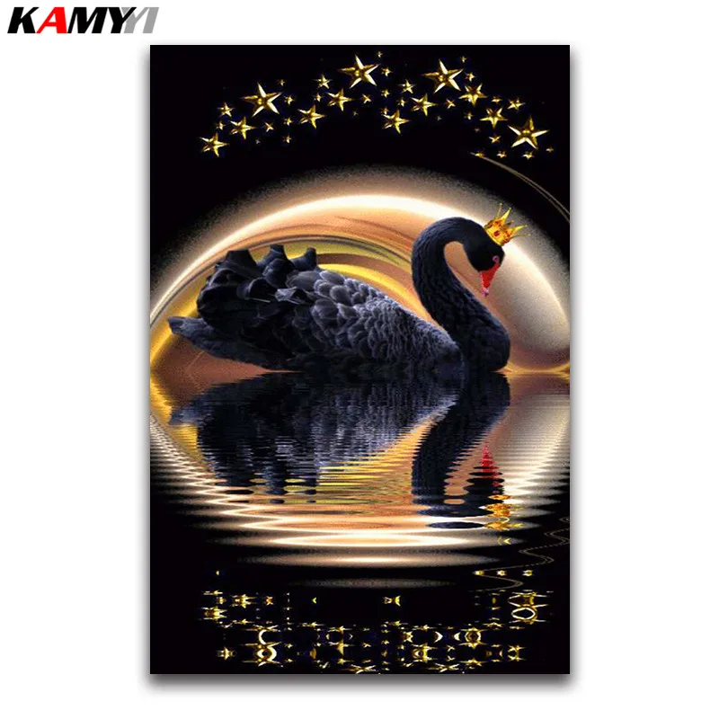 

5D DIY Diamond painting Cross stitch cartoon Black Swan Full square Diamond embroidery Lake Moon round Diamond mosaic Beautiful