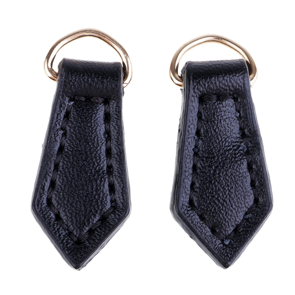2Pcs Vintage Leather Zipper Tags Fixer Pull Replacement for Clothes Jacket Repair