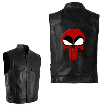 

Deadpool Skull PU Leather Vests Hip Hop Vest Men Super Hero Sleeveless Jackets Punk Rock Waistcoat Coats Streetwear Outerwear